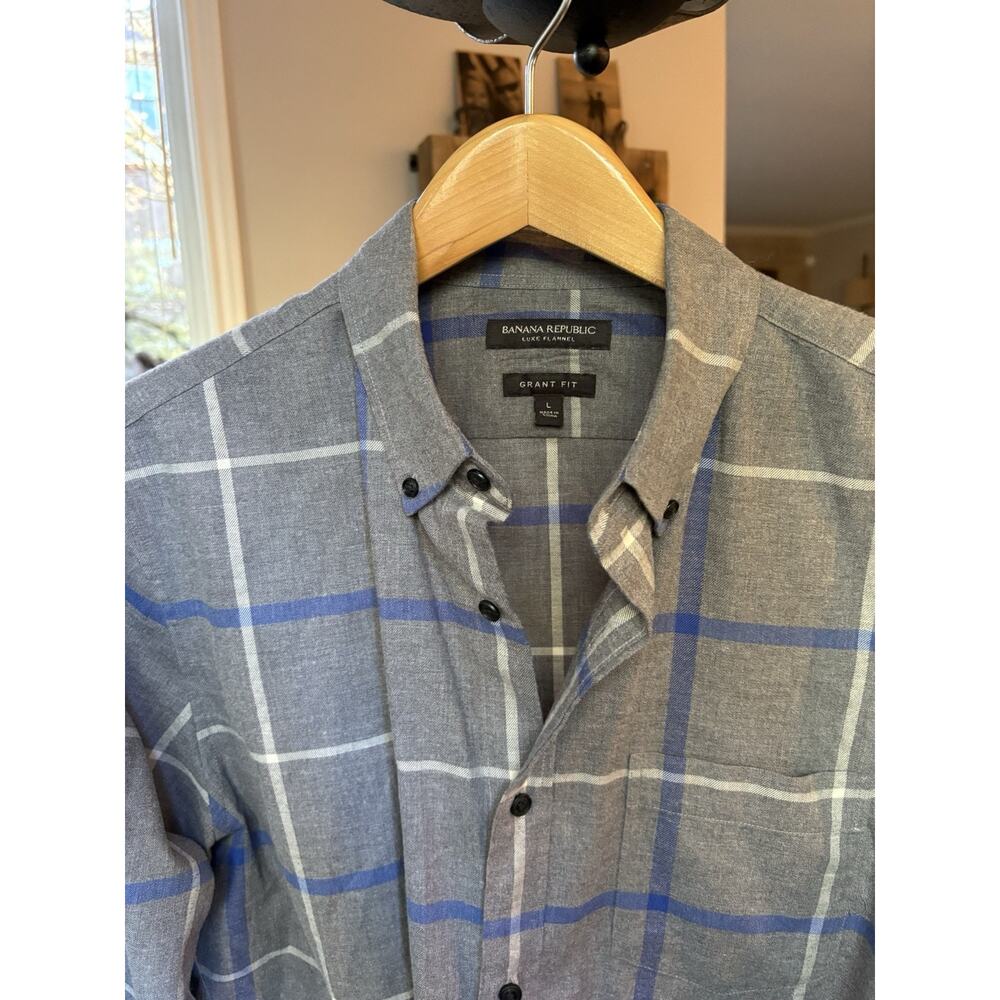 Mens Banana Republic Luxe Flannel Blue Gray Long Sleeve Button Up Shirt Large